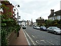 Cuckfield High Street approaching junction with South Street and Broad Street in RH17 5AY