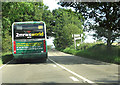 Rural bus on the A1067 (Fakenham Road) past Sparham in NR9 5QT