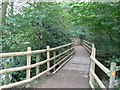 Bridge onto the dam, Golden Acre Park Lake in LS16 8BG