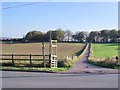 Farm road and footpath to Basfordbridge Farm in ST13 7JF