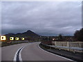 Moel y Golfa from the A458 road over the railway in SY21 8SZ