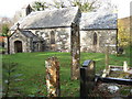 Pontfaen church with pillar stones in Cwm Gwaun Community