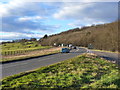 Lay-by and the A39 at the foot of Puriton Hill, Somerset in TA7 8AG