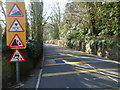 Four warning signs on the B5109, Beaumaris in LL58 8YS