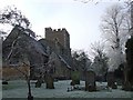 Mentmore Church and frosty trees in LU7 0QQ