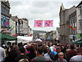 Looking down a crowded Market Jew Street on Mazey Day 2012 in TR18 2AX
