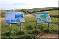 National Trust and 2012 Olympics information boards above Ringstead Bay in DT2 8NQ