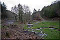 Looking down Venn Stream by a footbridge near Riverton Wood in EX32 0QU