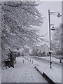 Tring High Street with snow in HP23 6AS