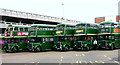 Line-up of vintage buses at Harlow bus station in CM18 6SA