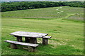 Picnic bench overlooking the Legacy Thrift in MK43 0HA