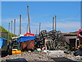 Fishing paraphernalia, Cove Bay harbour in AB12 3FZ
