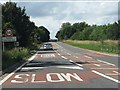 Westbound A47 enters Tugby in Tugby and Keythorpe
