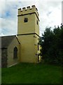 Recently painted tower of St John's Church, Cutcombe in TA24 7AJ