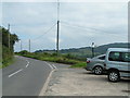 Cars in the parking area on the B3164 at Lob Gate in Pilsdon