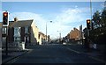 Traffic lights at urban road junction in Spennymoor in DL16 7EU