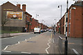 Looking East up Darlington Street East, from below Leigh Street in WN1 1UP