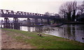 Barge under Walton Bridge in 1991. in TW17 8NB