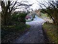 Looking down Ridge Top Lane to junction with Bordean and Staple Ash Lanes in GU32 1EP
