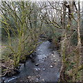 River Clydach flows away from the A474 Neath Road in Bryncoch in SA10 7US