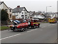 Land Rover and rescue boat on the A474 near Bryncoch in SA10 7AR