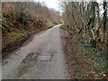 Patchy road surface, Troed-y-Rhiw Road NW of Wattsville in Ynysddu Community