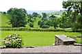 View South across the Devon countryside from the forecourt of Fursdon House in EX5 5JS