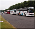 Line of coaches on Lynchwood Road in PE2 6BY