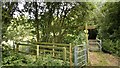 Gates, bridge and signpost by Black Plantation and Thistle Storr Wood in Apley