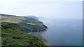 View down the Wales Coast Path from New Quay to Ynys-Lochtyn and beyond in July in SA45 9TX