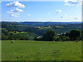 Looking south across farmland, with Llanhilleth nestling in the valley in Llanhilleth Community