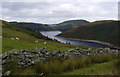 Wall on hillside overlooking Clywedog reservoir in SY18 6NX