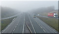 The A46 Leicester Western Bypass in the fog in LE7 4PL