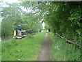 Canal boat approaching Fradley Bridge in WS13 8NL