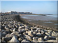 Winter sun on the boulders of Morecambe sea front in LA4 5BG