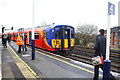 Raynes Park Station with Class 455/9 EMU in the platform in SW20 0JD