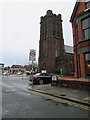 St  Barnabas  church  from  the  end  of  Penny  Lane in L18 2EH