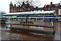 Empty market stalls, Burton upon Trent in DE15 9DU
