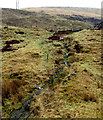 Stream descends a hillside towards the A4107 near Abergwynfi in SA13 3YL