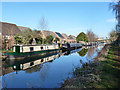 Moored boats above Aldermaston Lock in RG7 5QA