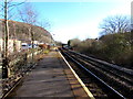 Staggered platforms at Taffs Well railway station in CF15 7QR