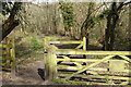 Gate into Great Ridings Wood in KT24 5SE