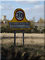 Fressingfield Village Name sign on the B1116 Laxfield Road in IP21 5QH