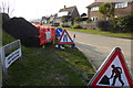 Looking across road works on corner of Ley Road and Summerley Lane in PO22 7EL