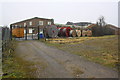 Buildings and cable drums at Rampisham Transmitting Station in DT2 0HS