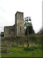 Burstall village sign and church in Burstall