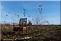 Fly-tipped chair, industrial wasteland, Widnes in WA8 0SX