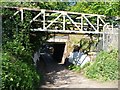 Pipe bridge on the south side of the railway, Twickenham in TW2 6PB