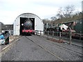 Steam locomotive 63395 in a shed at Grosmont in YO22 5BG
