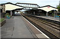 Llanelli railway station footbridge and canopies in SA15 1AN